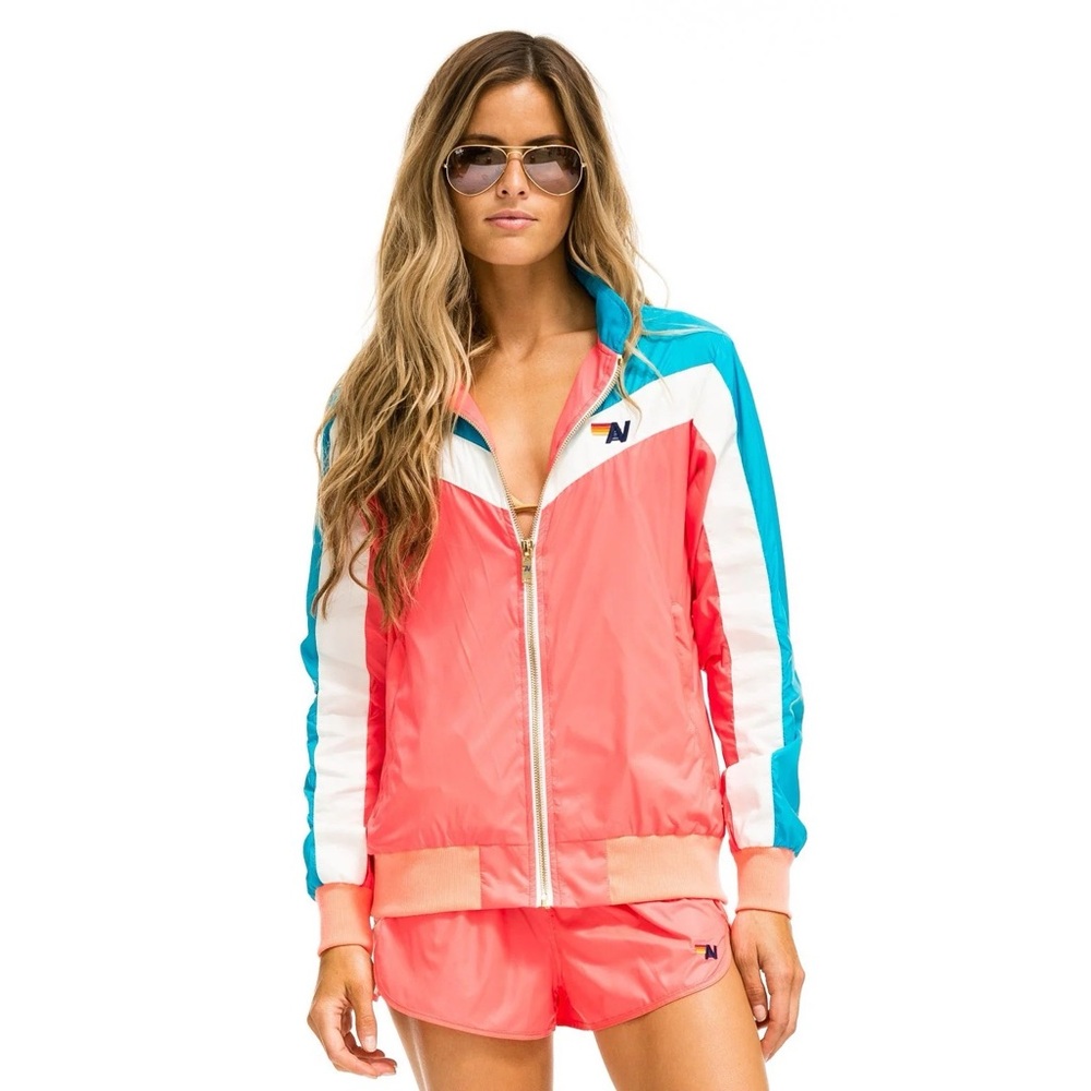 Aviator Nation Windbreaker Jacket in Neon Coral - Picture 1 of 10